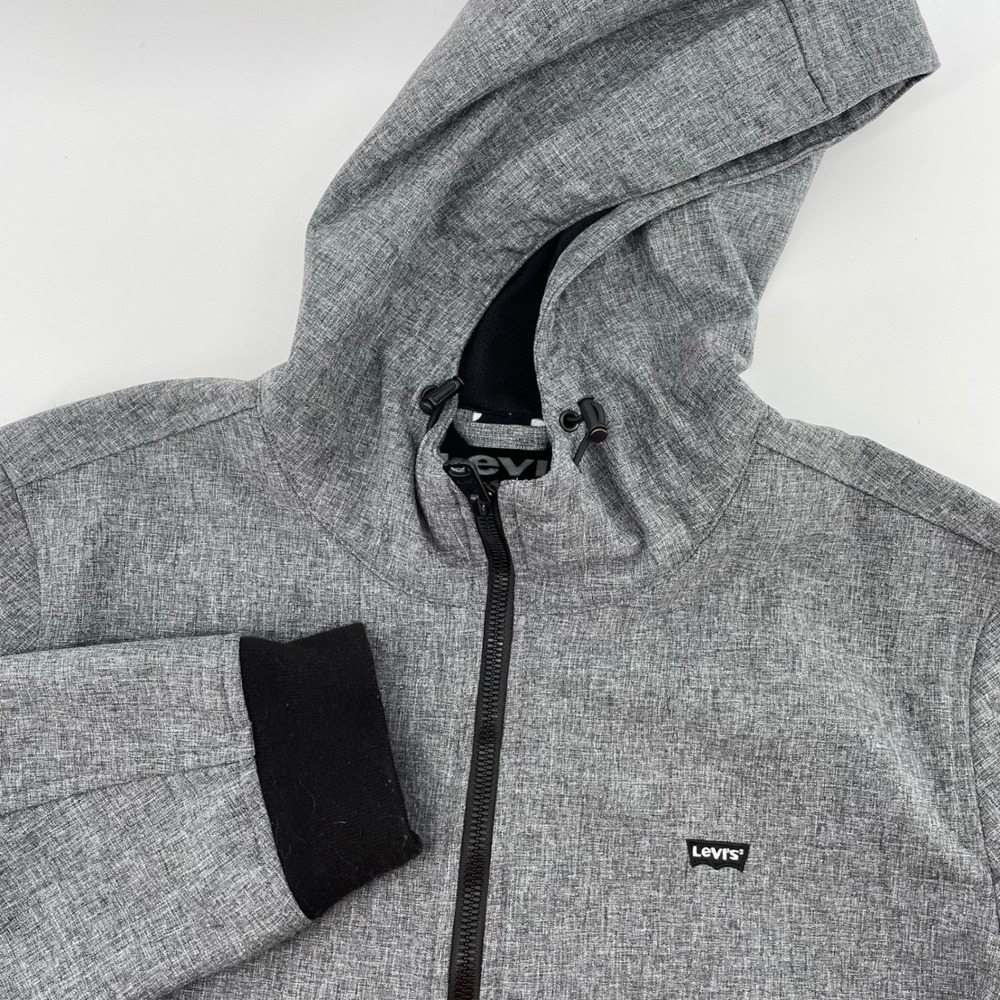 Levis Men's Softshell Hooded Bomber Jacket Gray Full Zip Water Resistant Medium